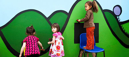 Children painting wall