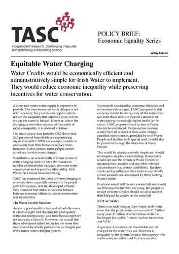Publication cover - TASC Equitable Water Charging (policy brief) April 2014